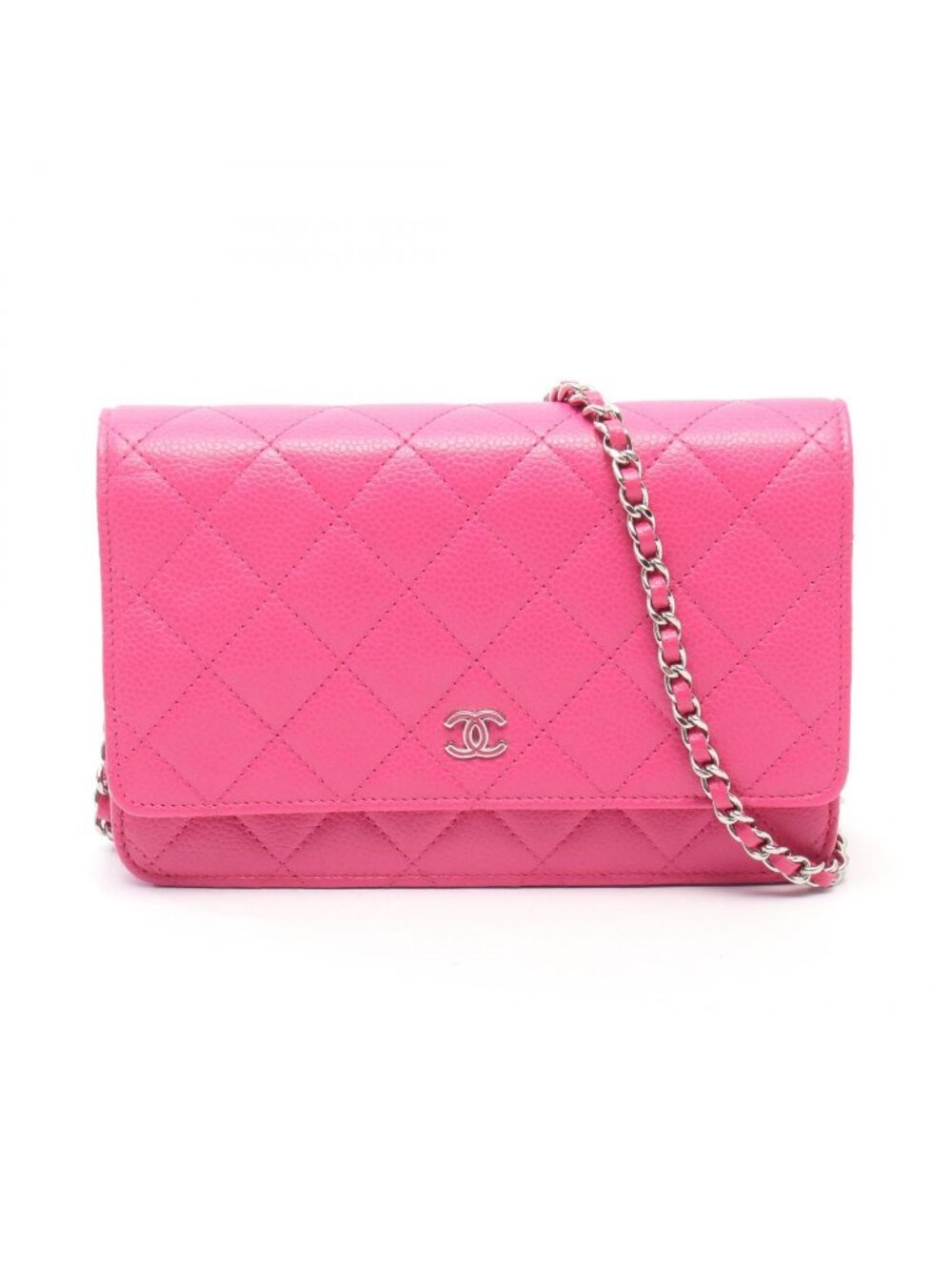 Chanel Shoulder Bag Quilted Pink Caviar Leather Chain Wallet